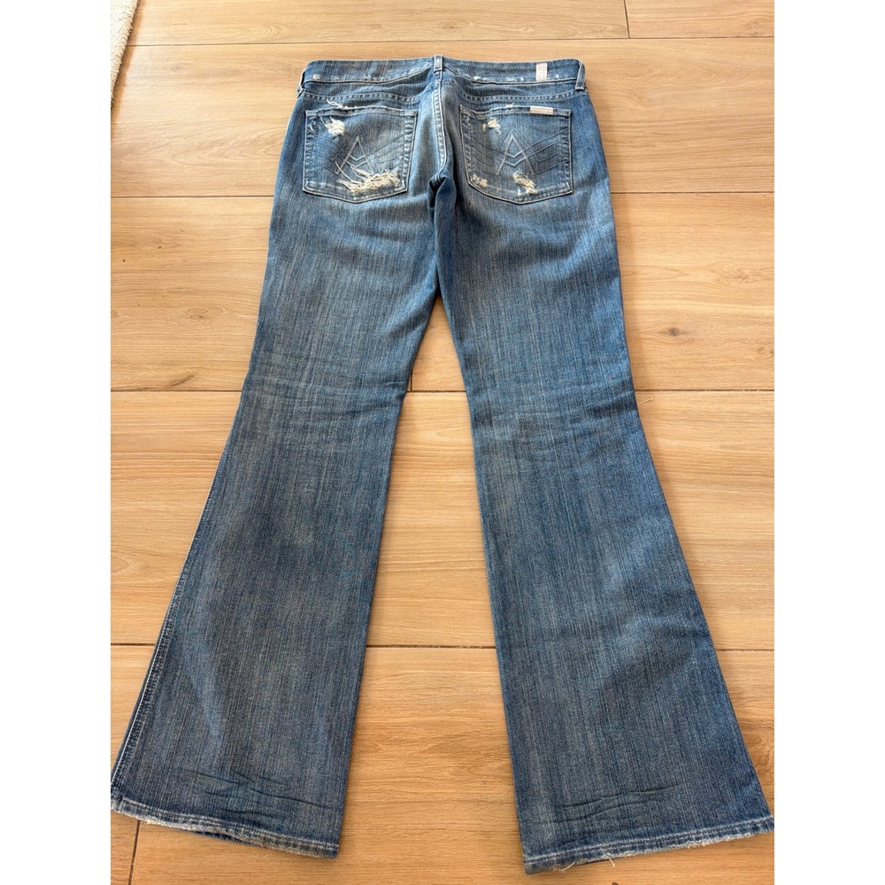 7 For All Mankind Lexie A Pocket Petite Distressed Flare Jeans Blue Size 30 - Picture 7 of 8